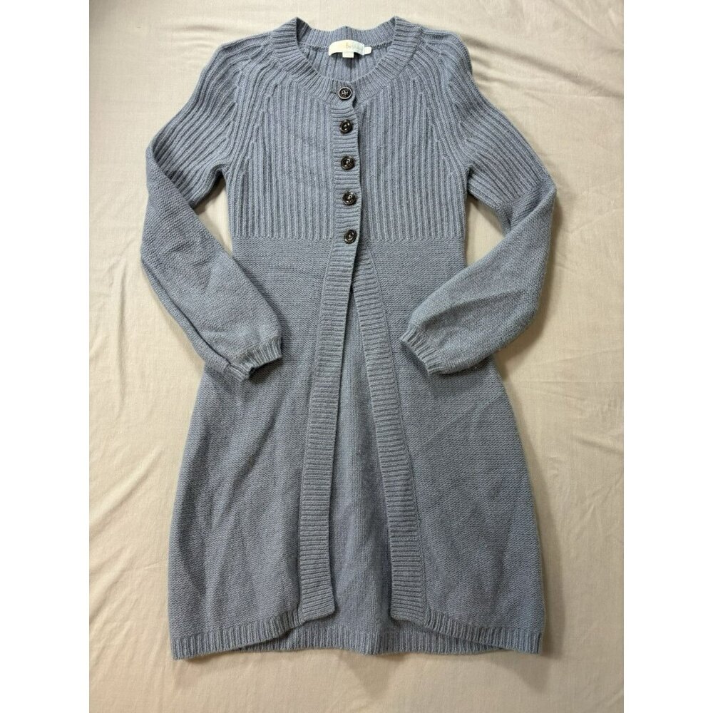 Boden Button Up Ribbed Cardigan Sweater Women’s Size 2 Longline Wool Blue